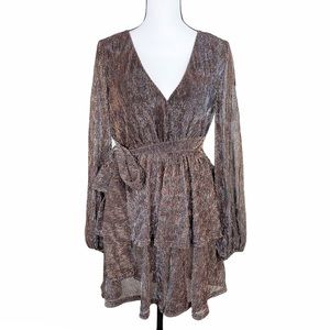 Fanco Metallic Brown Tiered Dress
